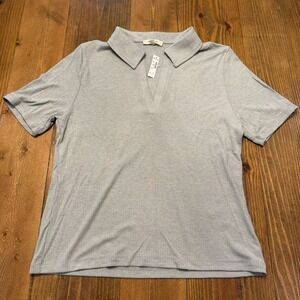 Madewell Drapey Rib Polo‎ Shirt Short Sleeve XL Gray Preppy Basic Staple NWT